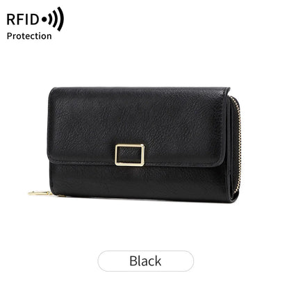 RFID Blocking Trifold Wallet for Women – Vintage Multifunction Long Cardholder