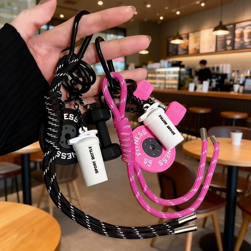 Gym Fitness Keychain Set – Mini Dumbbell & Weight Plate Pendant