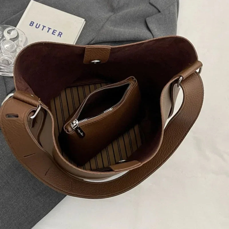 Leather Bucket Bag Set for Women – Shoulder & Crossbody