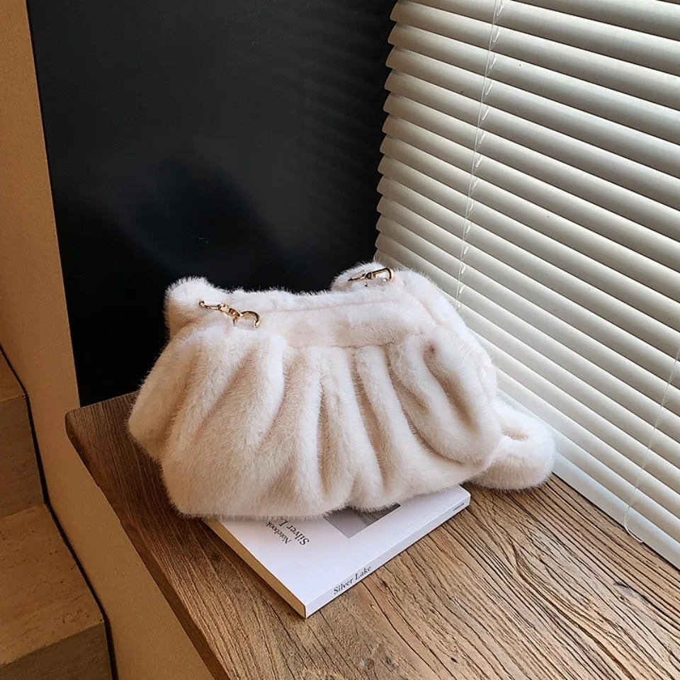 Faux Fur Ruched Crossbody Bag for Women