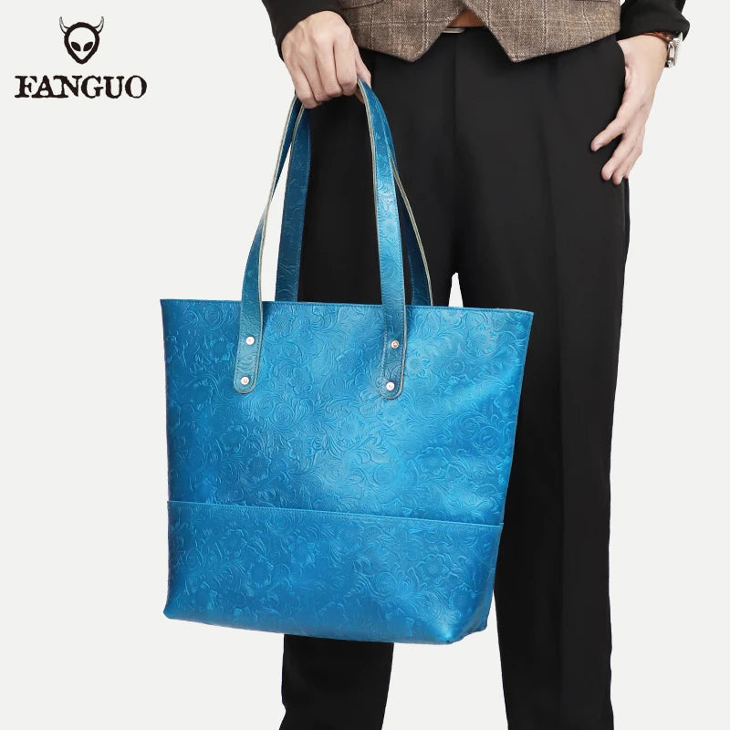 Leather Tote Bag – Women's Large Capacity Embossed Handbag