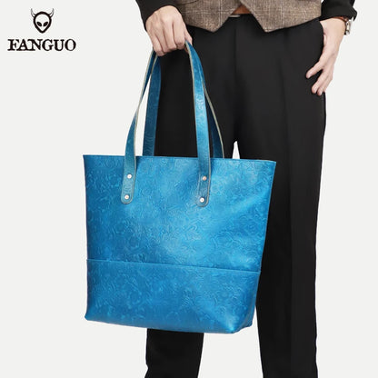 Leather Tote Bag – Women's Large Capacity Embossed Handbag