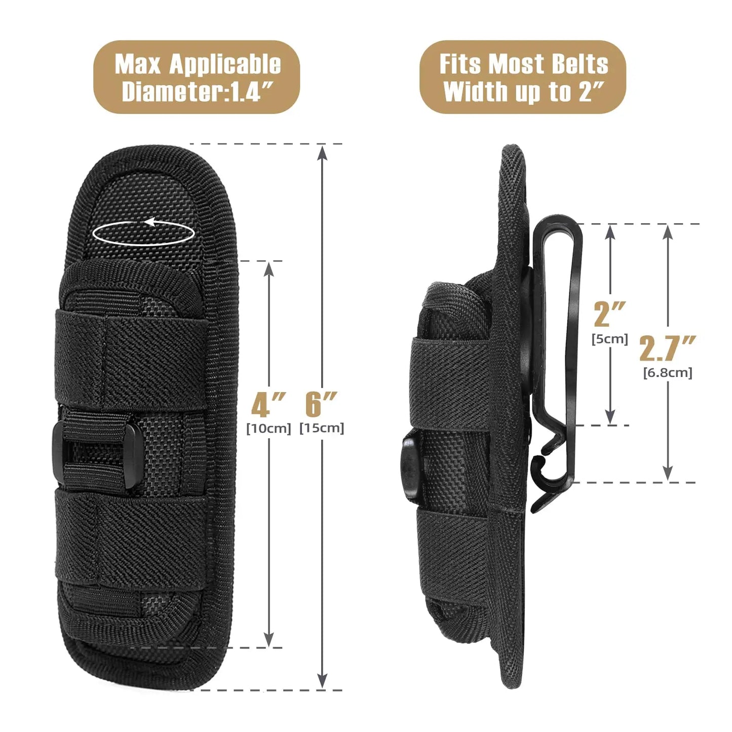 360° Rotatable Flashlight Holder – Tactical Belt Clip Torch Carry Case
