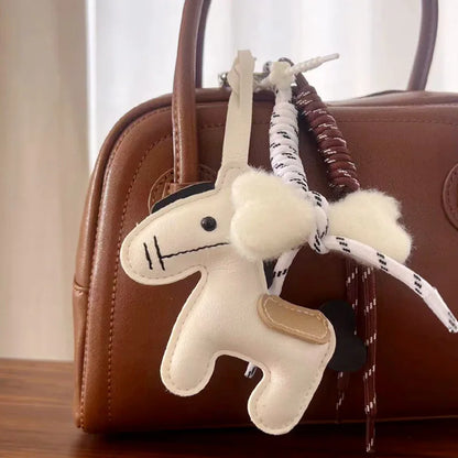 Plush Pony Keychain Bag Charm with Braided Rope Tassel