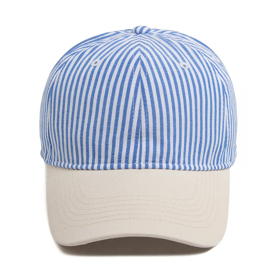 Striped Dad Hat – Soft Cotton Baseball Cap with Beige Brim