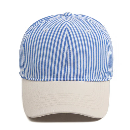 Striped Dad Hat – Soft Cotton Baseball Cap with Beige Brim