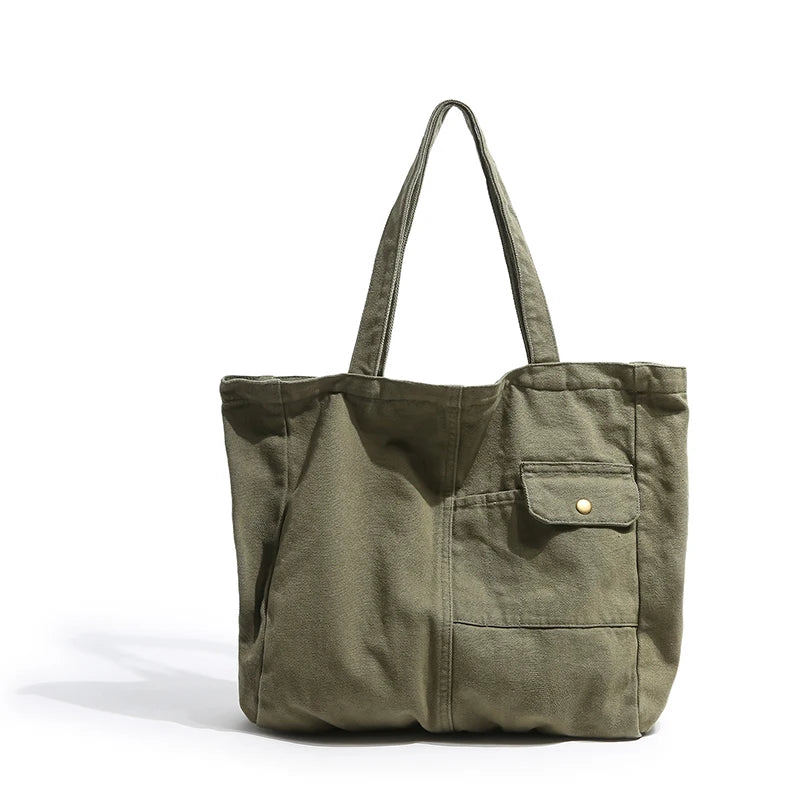 Large Canvas Tote Bag – Multi-Pocket Shoulder Bag for School & Travel