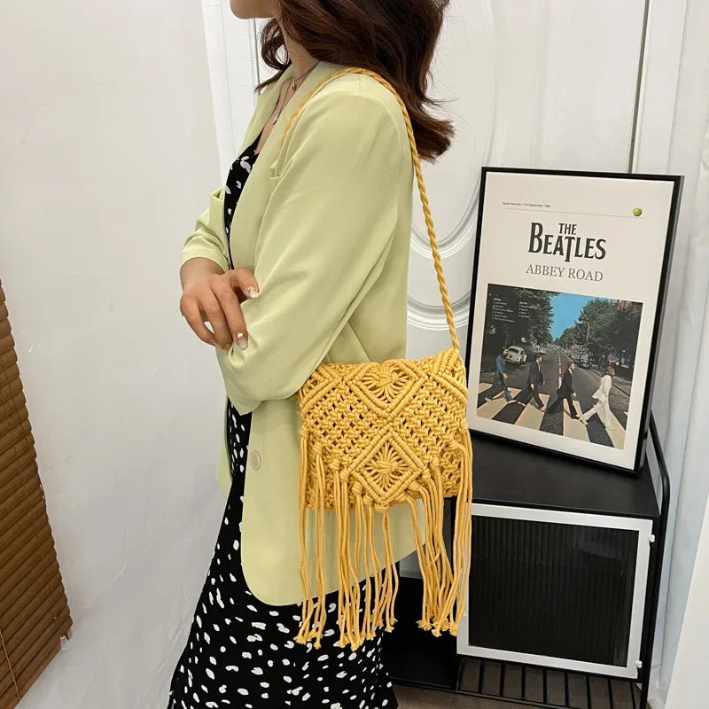 Bohemian Tassel Crochet Crossbody Bag for Women – Ultralight Beach Shoulder Bag
