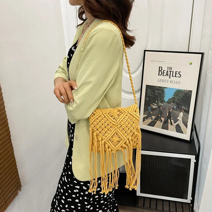 Bohemian Tassel Crochet Crossbody Bag for Women – Ultralight Beach Shoulder Bag