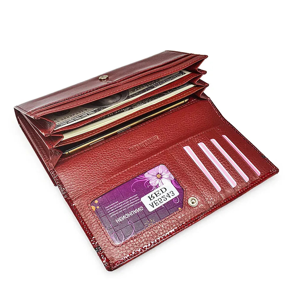 Alligator Pattern Genuine Leather Long Wallet for Women – Card & Coin Holder