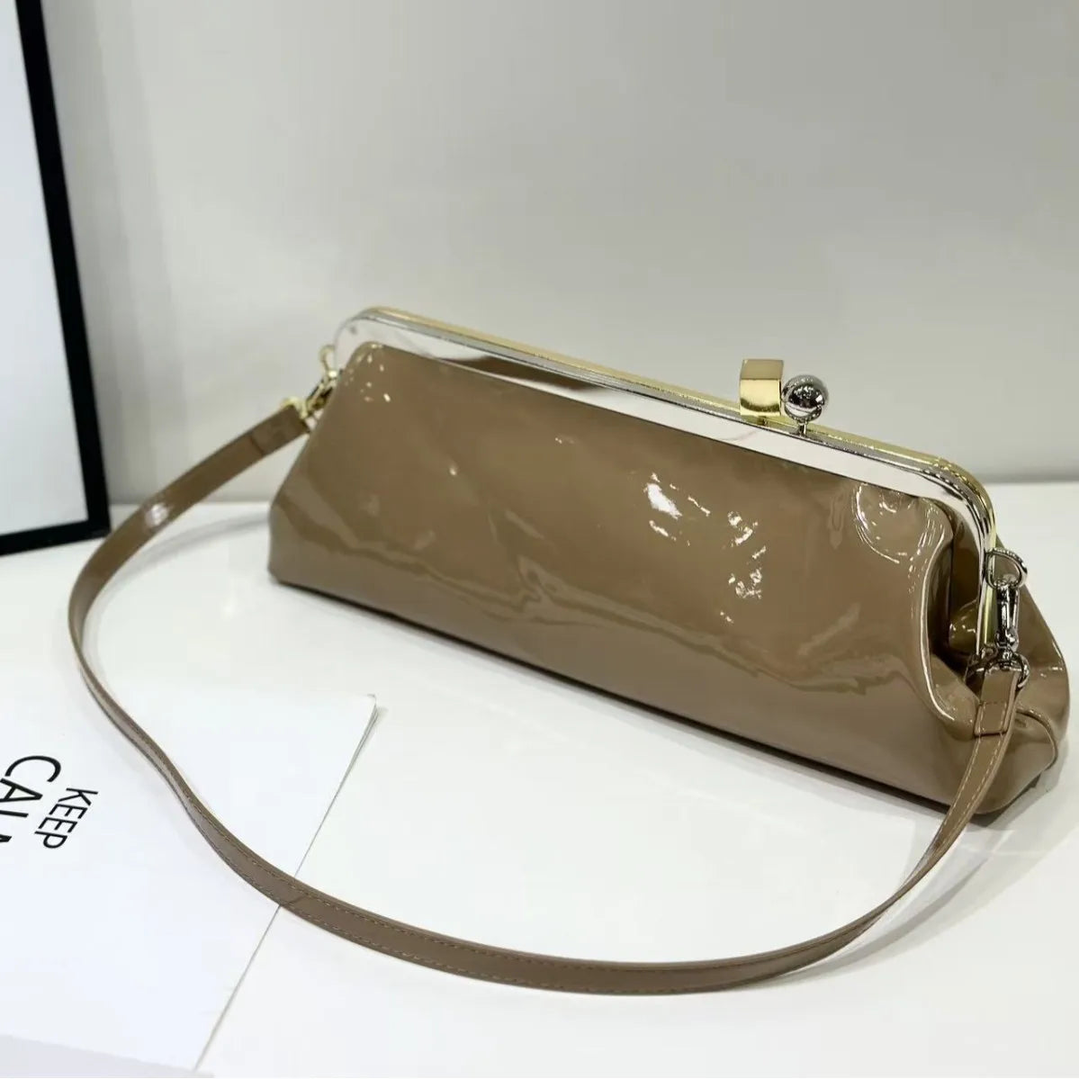Style Hardware Clip Bag French Women S Pu Leather Single Shoulder Cross-Body Casual Handbag