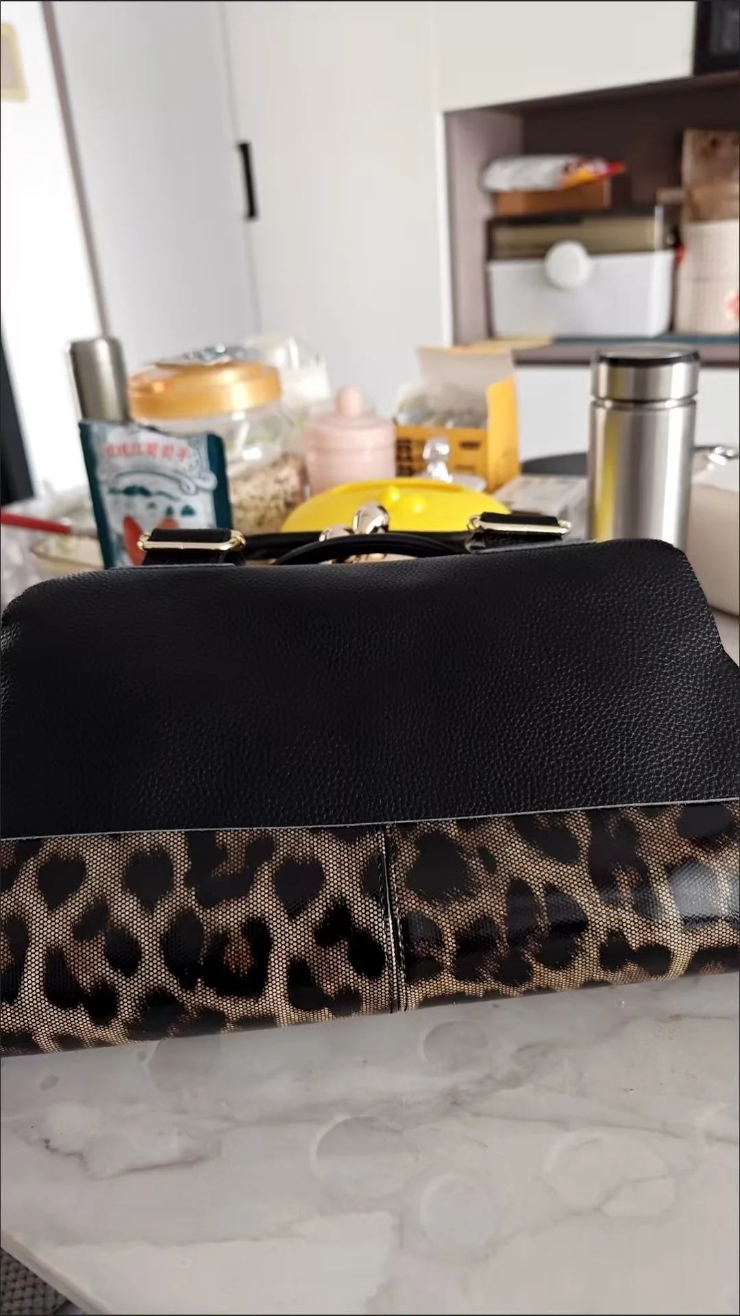 Leopard Print Genuine Leather Shoulder Bag for Women