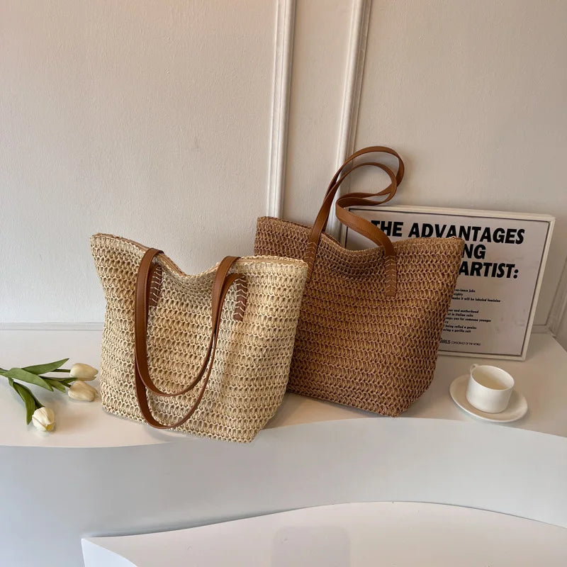 Straw Beach Tote Bag – Women's Woven Shoulder Bag