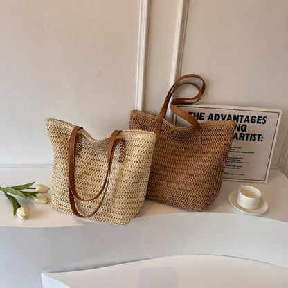 Straw Beach Tote Bag – Women's Woven Shoulder Bag