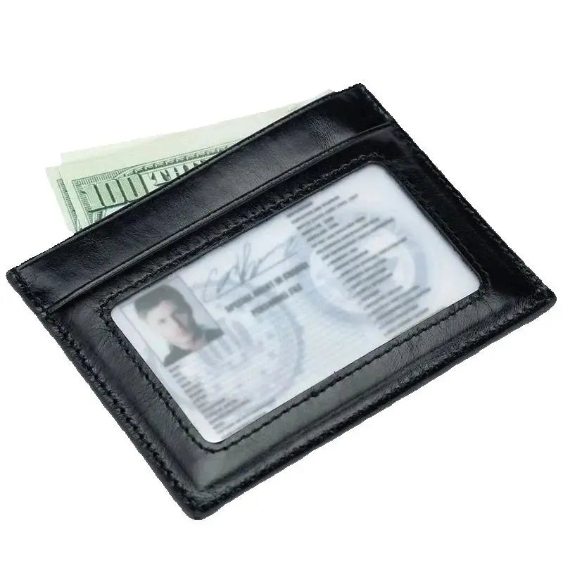 Genuine Leather Slim Card Holder with ID Window – Waxed Cowhide