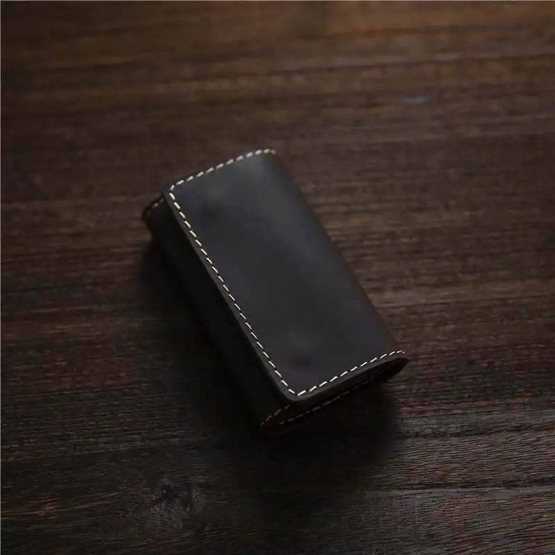 Leather Key Holder Card Case – Handmade Vintage Men's Keychain Wallet