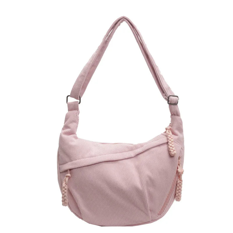 Corduroy Crescent Shoulder Bag for Women – Crossbody Sling
