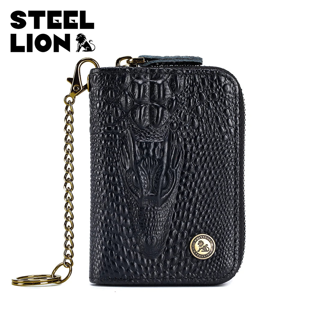 Crocodile Pattern Key Wallet with Chain – Steel Lion
