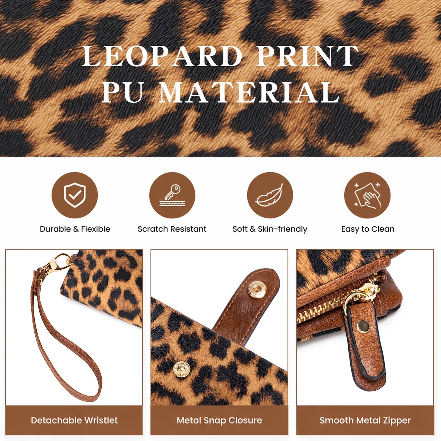 Animal Print Women's Wallet – PU Leather Zipper Wristlet