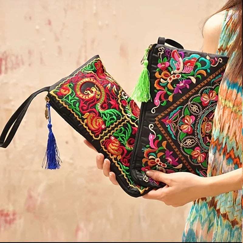 Embroidered Wristlet Clutch Bag – Ethnic Style Women's Handbag