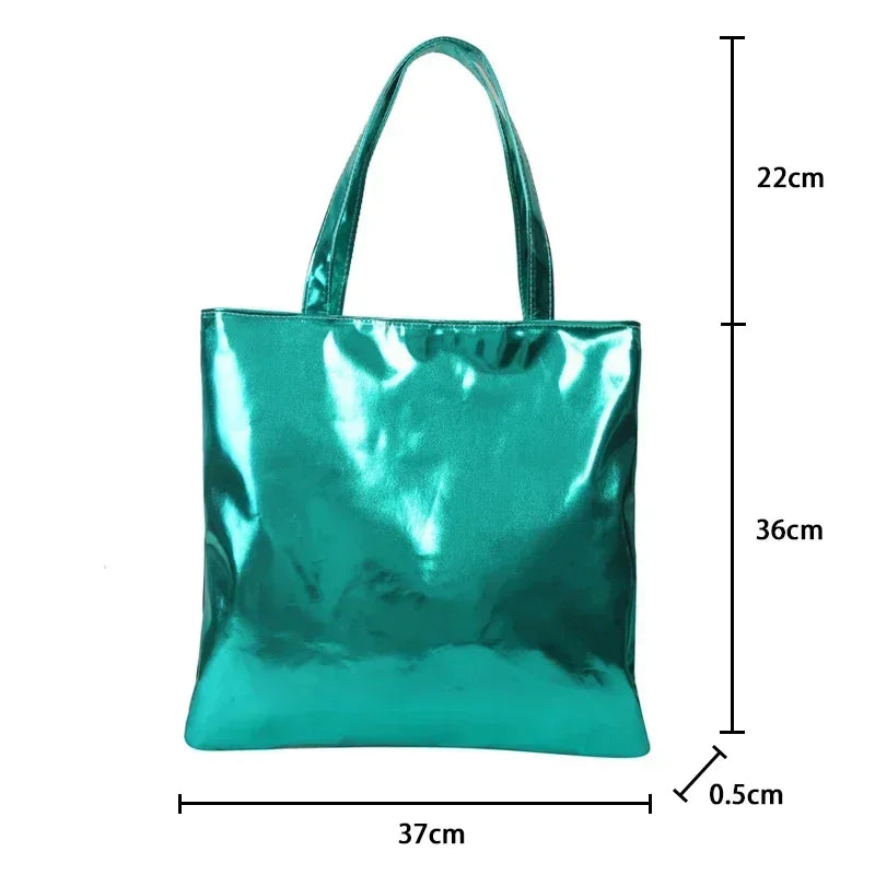 Metallic Tote Bag for Women – Shiny PU Leather Shoulder Bag