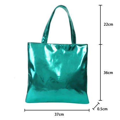 Metallic Tote Bag for Women – Shiny PU Leather Shoulder Bag