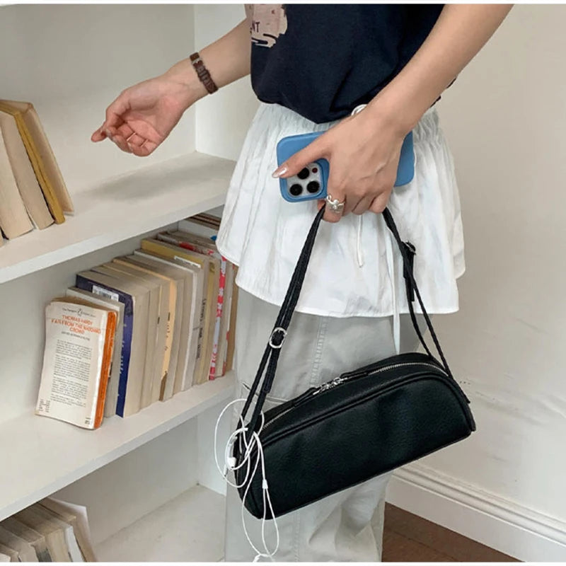 Lychee Texture Shoulder Bag – Korean Minimalist Underarm Bag for Women