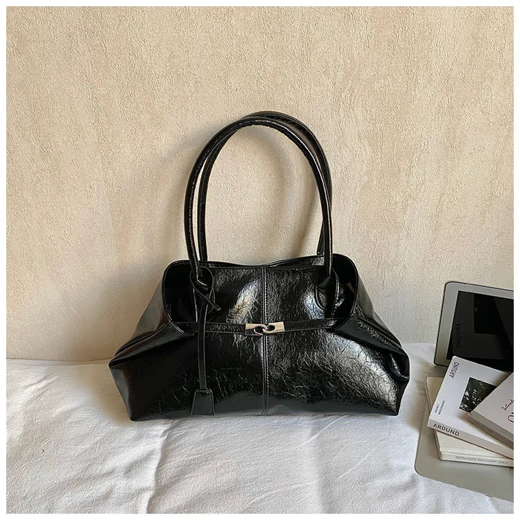 Large Capacity Pleated Leather Tote Bag for Women
