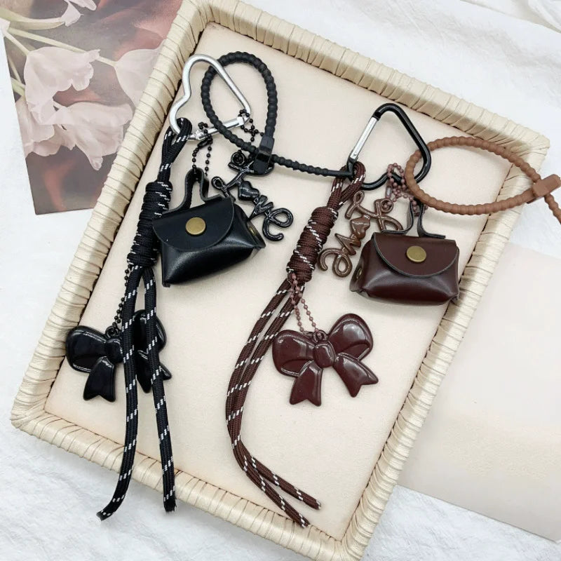 Cute Charm Keychain Set – Heart Clasp, Tassel & Pendant