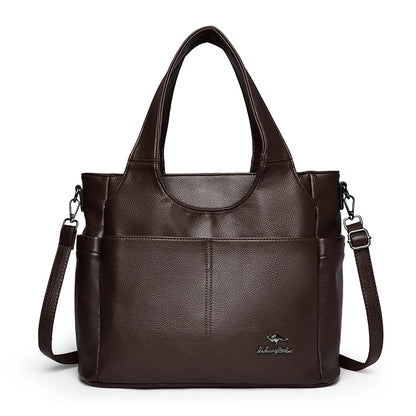 Large Leather Tote Bag – 3 Compartments, Dual Pockets, Shoulder & Crossbody
