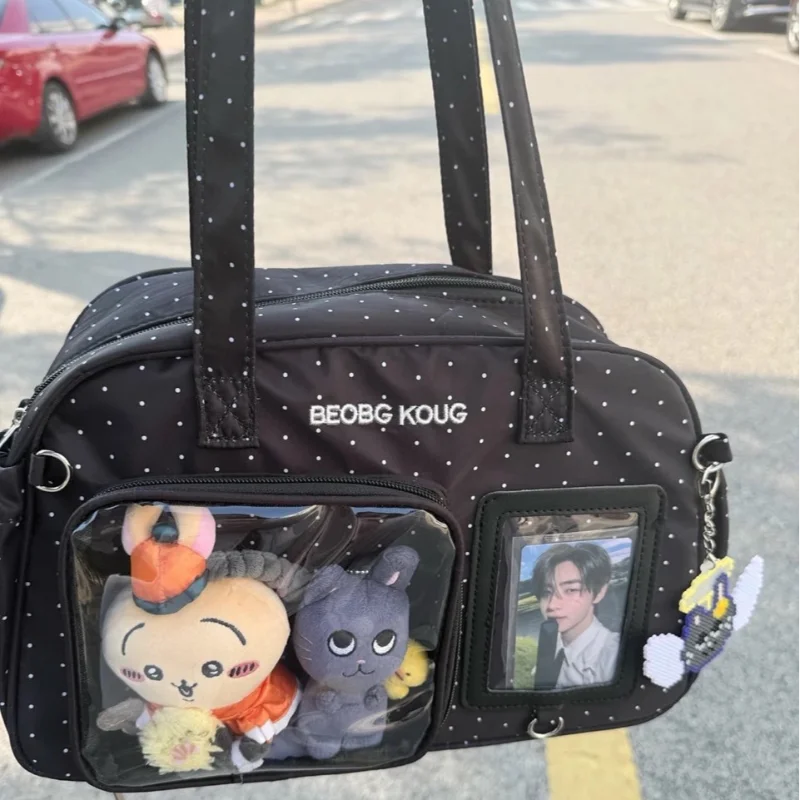 Kawaii Itabag Polka Dot Crossbody Bag with Clear Pin Display Window