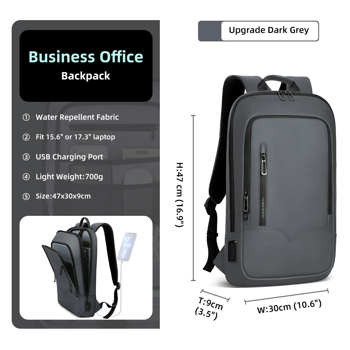 Slim Laptop Backpack for Men – 15.6" Waterproof Business Bag with USB Charging