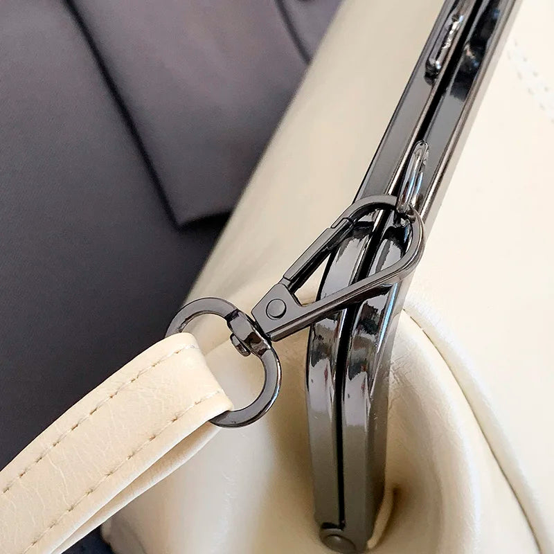 Moods Retro Style Top-Handle Bags Women Kiss Lock Pure Color Pu Leather Shoulder Crossbody Bag