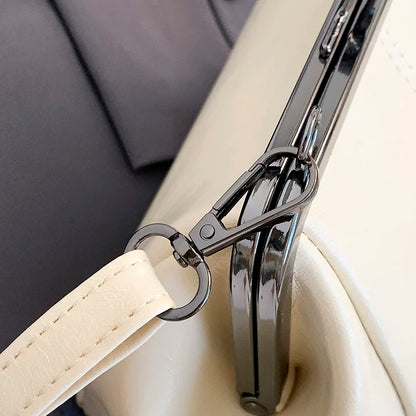 Moods Retro Style Top-Handle Bags Women Kiss Lock Pure Color Pu Leather Shoulder Crossbody Bag