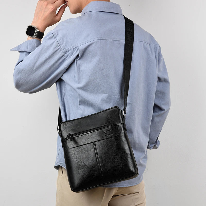 Men's Crossbody Messenger Bag – PU Leather Multi-Pocket Shoulder Bag