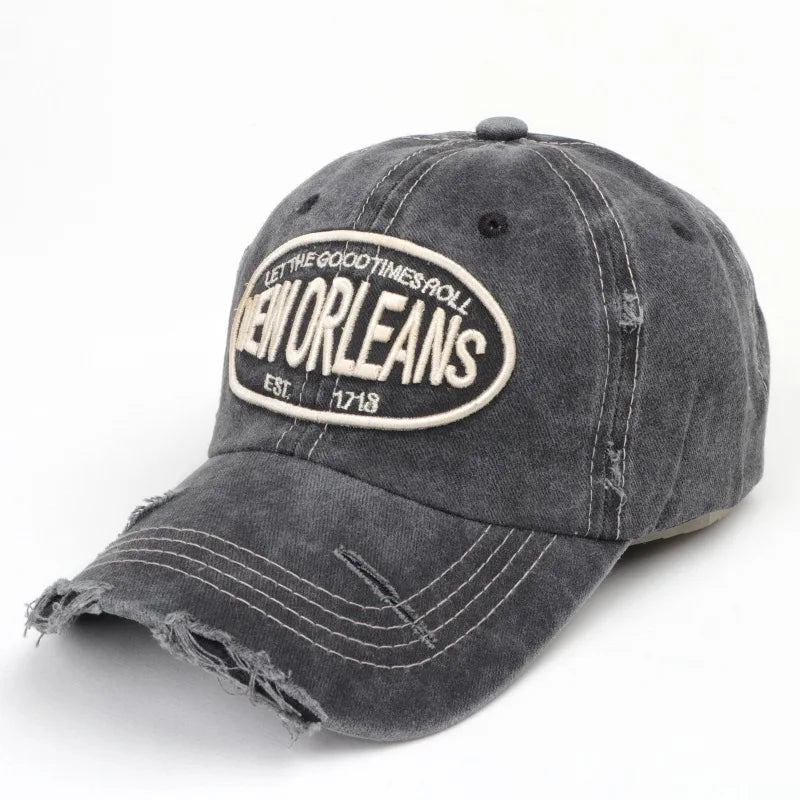 Vintage Washed Cotton Baseball Cap – New Orleans Embroidered Snapback