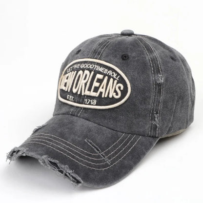 Vintage Washed Cotton Baseball Cap – New Orleans Embroidered Snapback