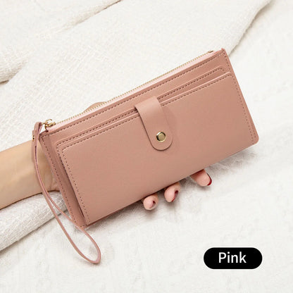 Long Card Wallet for Women – Slim PU Leather Wristlet Clutch
