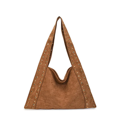 Frosted Leather Rivet Hobo Tote Bag – Women's Large Capacity Shoulder Bag