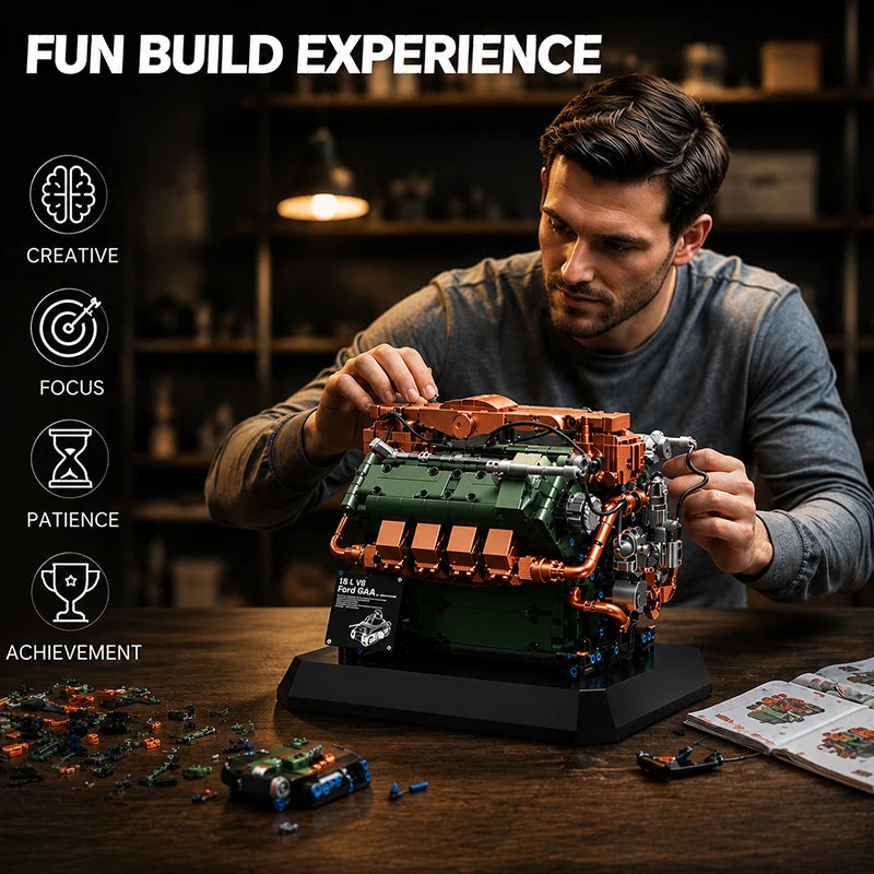 Ford GAA V8 Engine MOC Building Set – 1385 Pieces