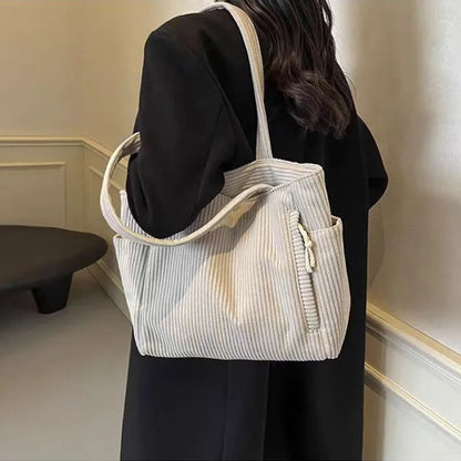 Corduroy Tote Bag for Women – Large Capacity Shoulder Handbag