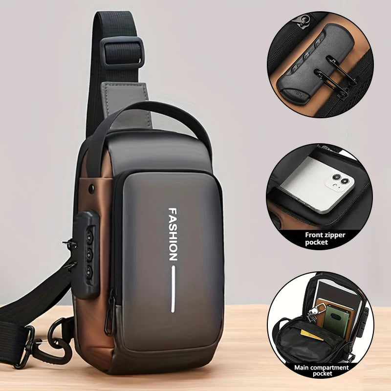 Men's Sling Chest Bag with Password Lock & USB Port