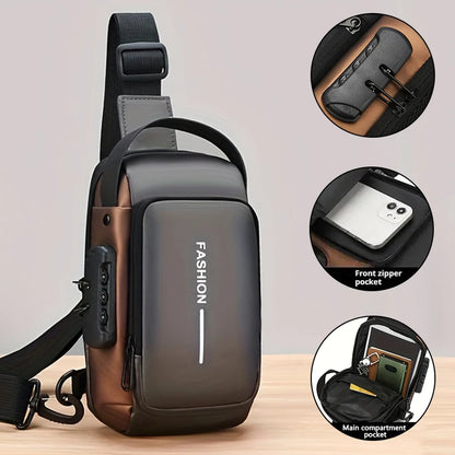 Men's Sling Chest Bag with Password Lock & USB Port