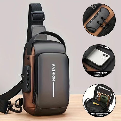 Men's Sling Chest Bag with Password Lock & USB Port