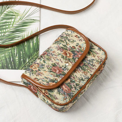 Vintage Floral Tapestry Crossbody Bag for Women