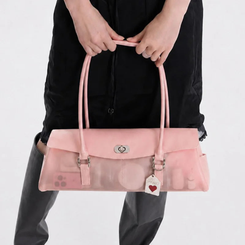 Jelly Handbag with Lock Clasp – Korean Color-Block Shoulder Bag