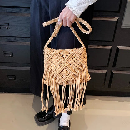 Bohemian Tassel Crochet Crossbody Bag for Women – Ultralight Beach Shoulder Bag