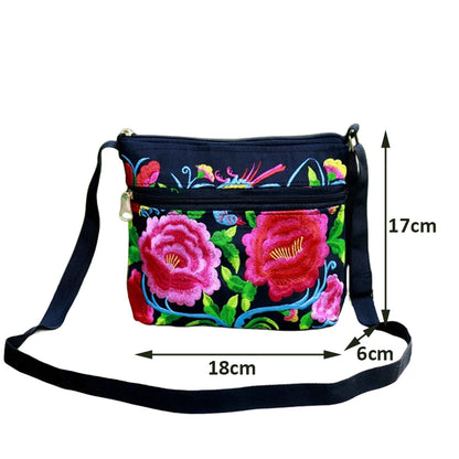 Embroidered Canvas Crossbody Bag – Ethnic Floral Shoulder Bag