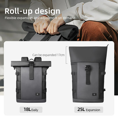 Waterproof Roll-Top Backpack for Men – 17" Expandable Laptop Bag for Travel