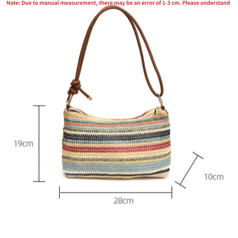 Bohemian Straw Crossbody Bag – Woven Beach Shoulder Bag for Women